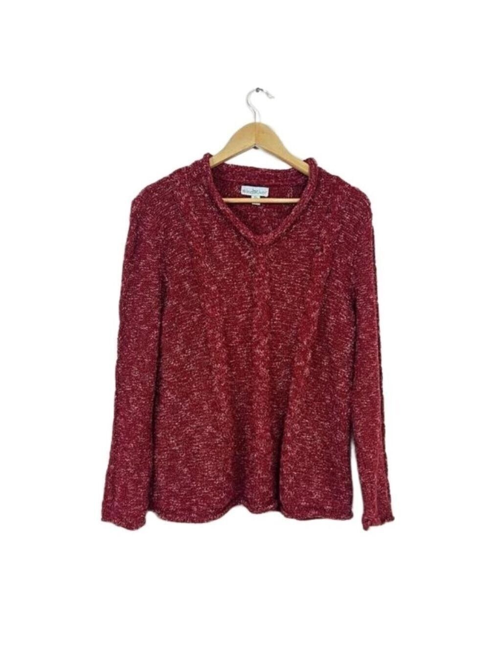 WindiRiver Red Dapple Cable Knit Pullover Sweater Womens Sz XL Boho Hippie Cozy